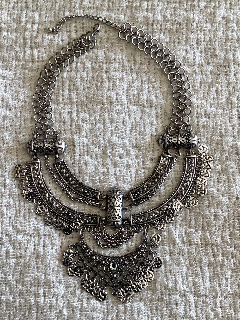 Bohemian Silver-Tone Statement Necklace